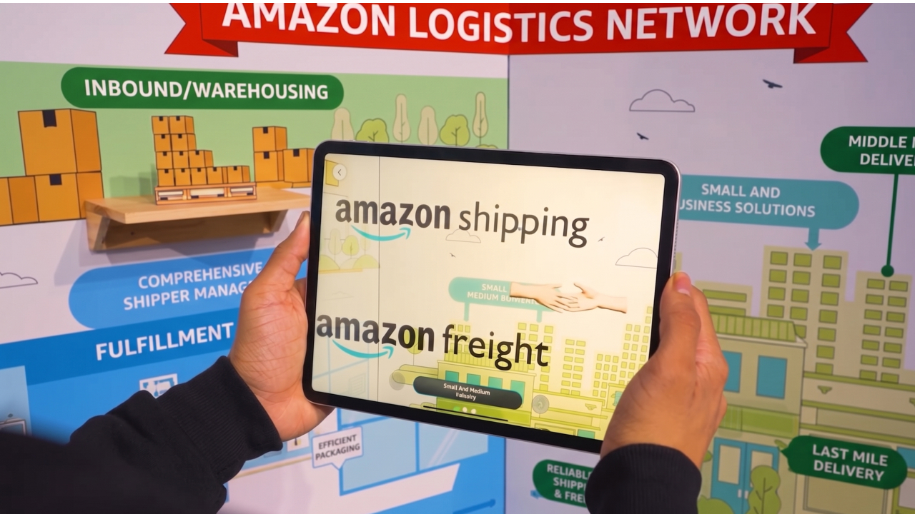 logistics display on a tablet showing shipping solutions